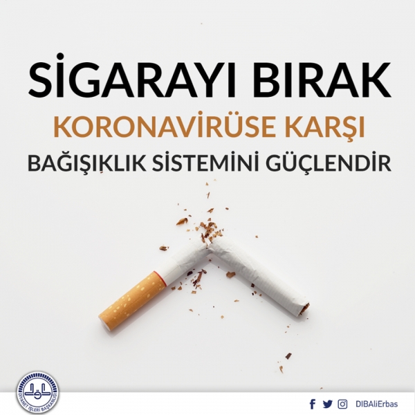 Ülkemizde günde 320, dünyada günde 16500 kişiyi öldüren sigara, uzmanlara göre akciğerlerin savunmasını önemli bir ölçüde bozuyor. Bu da koronavirüse karşı kişiyi savunmasız hale getiriyor. Dinen haram olan sigarayı bırakalım, bağışıklığımızı güçlendirelim.